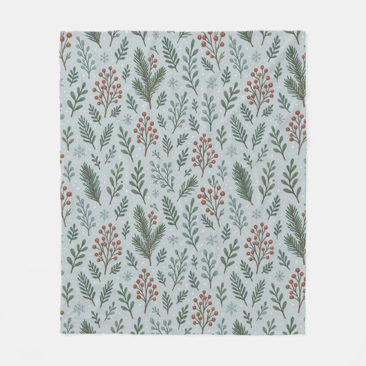 Chic Botanische Holly Berry Bloemenpatroon Fleece Deken (Voorkant)