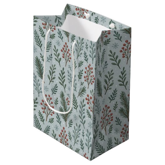 Chic Botanische Holly Berry Bloemenpatroon Medium Cadeauzakje (Voorkant Gekanteld)