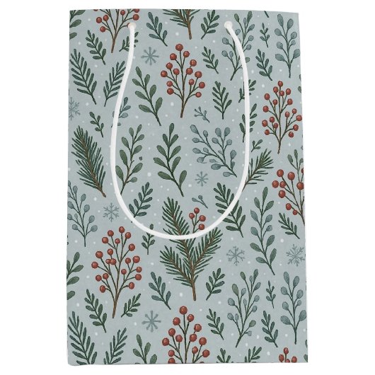 Chic Botanische Holly Berry Bloemenpatroon Medium Cadeauzakje (Voorkant)