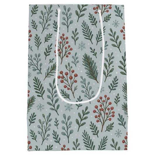 Chic Botanische Holly Berry Bloemenpatroon Medium Cadeauzakje (Achterkant)