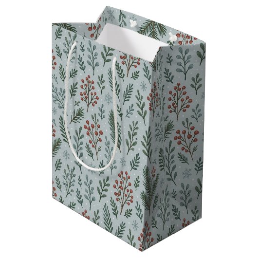 Chic Botanische Holly Berry Bloemenpatroon Medium Cadeauzakje (Achterkant Gekanteld)