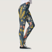 Chic Botanische Illustratie Sinaasappel Geel Patro Leggings (Rechts)