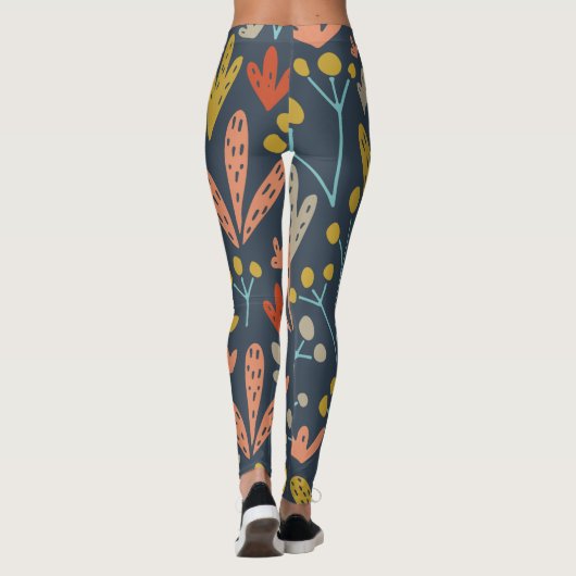 Chic Botanische Illustratie Sinaasappel Geel Patro Leggings (Achterkant)