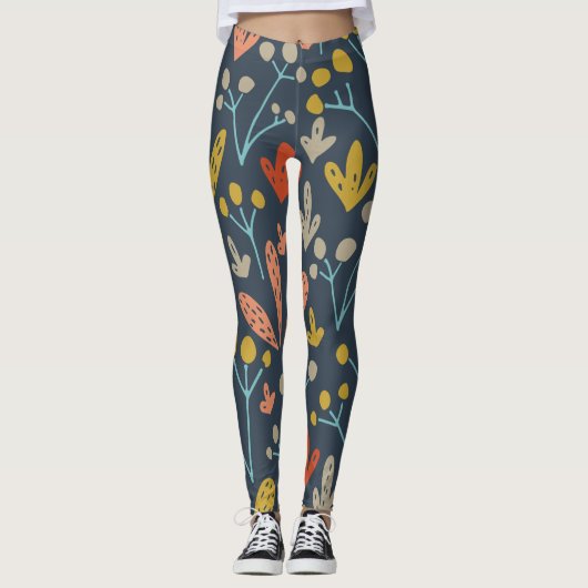 Chic Botanische Illustratie Sinaasappel Geel Patro Leggings (Voorkant)
