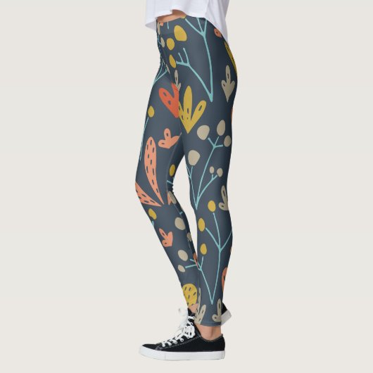 Chic Botanische Illustratie Sinaasappel Geel Patro Leggings (Links)