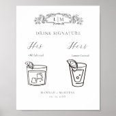 Chic Botanische kam Handtekening Drink bruiloft Te Poster (Voorkant)