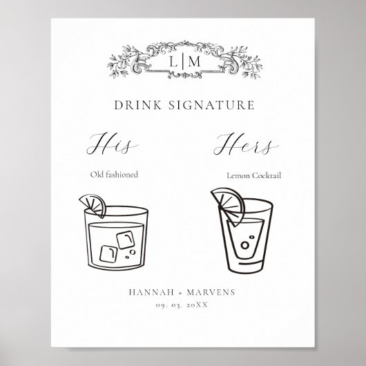 Chic Botanische kam Handtekening Drink bruiloft Te Poster (Voorkant)