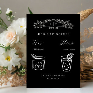 Chic Botanische kam Handtekening Drink bruiloft Te Reclamebord Met Voetstuk