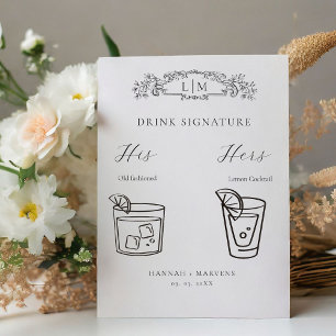 Chic Botanische kam Handtekening Drink bruiloft Te Reclamebord Met Voetstuk