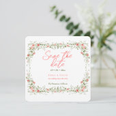 Chic Botanische Rozen Elegant Script Wedding Save The Date (Staand voorkant)