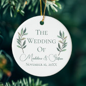 Chic Botanische Trouwpaar Foto Kerstmis Keramisch Ornament