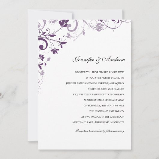 Chic Bouquet (Plum) Wedding Invitations Kaart (Voorkant)