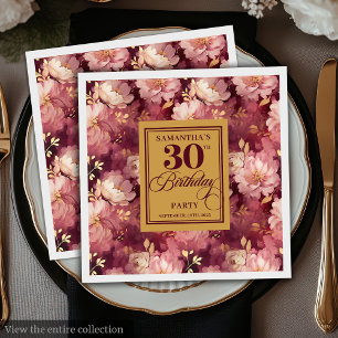 Chic Bourgogne Blush Gold Waterverf 30e verjaardag Servet