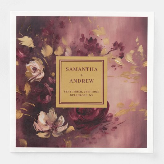 Chic Bourgogne Blush Goud Trouwpapier Servetten (Voorkant)