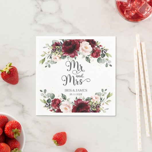 Chic Bourgogne Blush Roze Bloemen Huwelijk Mr. & M Servet (Insitu)