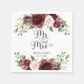 Chic Bourgogne Blush Roze Bloemen Huwelijk Mr. & M Servet (Voorkant)