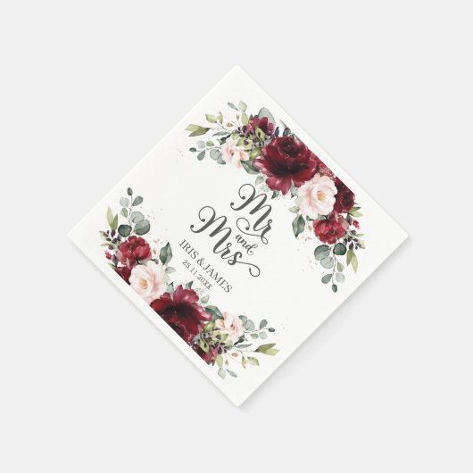 Chic Bourgogne Blush Roze Bloemen Huwelijk Mr. & M Servet (Hoek)