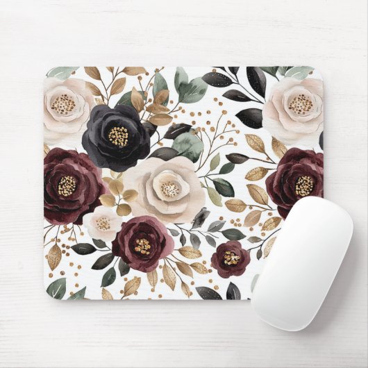Chic Bourgogne Cream Floral Muismat (Met muis)