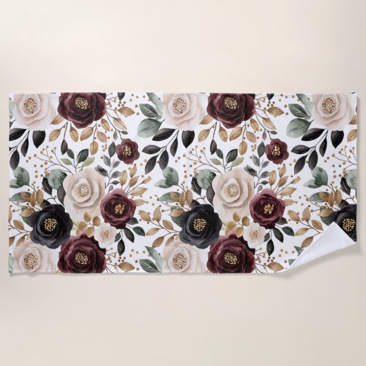 Chic Bourgogne Cream Floral Strandlaken (Voorkant)