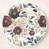 Chic Bourgogne Cream Floral Zandsteen Onderzetter (Voorkant)