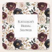 Chic Bourgogne Crème Floral Vrijgezellenfeest Kartonnen Onderzetters (Voorkant)