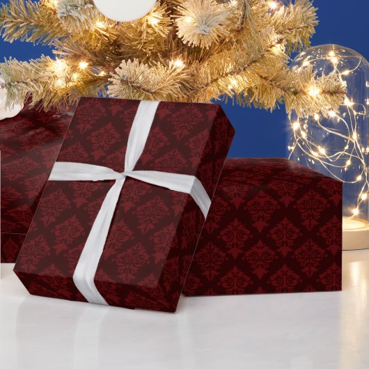 Chic Bourgogne en Red Damask-pakpapier Cadeaupapier (Feestdagen)