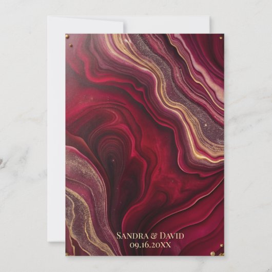 Chic Bourgogne Gold Agaat Marmeren Moderne bruilof Kaart (Achterkant)