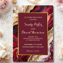 Chic Bourgogne Gold Agaat Marmeren Moderne bruilof Kaart