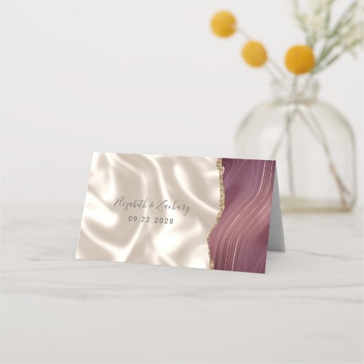 Chic Bourgogne Gouden Agaat Ivoor Zijde Trouwtafel Plaatskaartje (Achterkant)