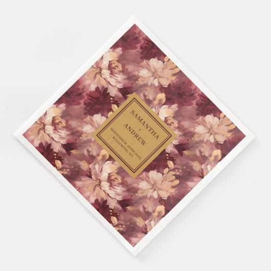 Chic Bourgogne Gouden Blush Trouwpapier Servetten (Hoek)