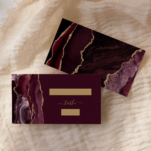 Chic Bourgogne Red Gold Agaat Wedding Escort Plaatskaartje