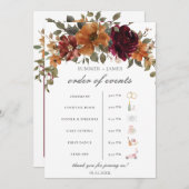 Chic Bourgogne Rust Bloemen Wedding Orde van het E Programmakaart (Voorkant / Achterkant)
