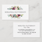 Chic Bourgondië en Roze Waterverf Bloemen Lijst Visitekaartje (Voorkant / Achterkant)