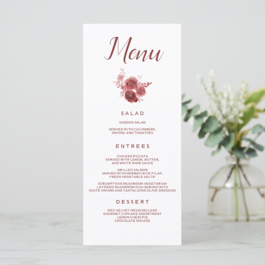 Chic Bourgondië Floral Menu (Staand voorkant)