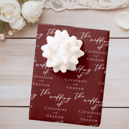 Chic Bourgondië gepersonaliseerde bruiloft Inpakpapier Vel