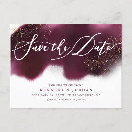 Chic Bourgondië Gold Glitter Wedding Save the Date Aankondigingskaart