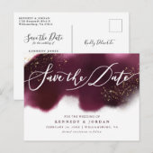 Chic Bourgondië Gold Glitter Wedding Save the Date Aankondigingskaart (Voorkant / Achterkant)