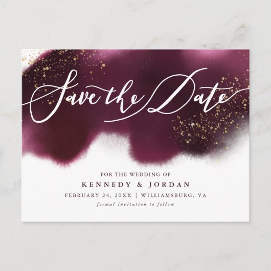 Chic Bourgondië Gold Glitter Wedding Save the Date Aankondigingskaart (Voorkant)
