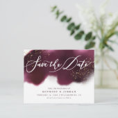 Chic Bourgondië Gold Glitter Wedding Save the Date Aankondigingskaart (Staand voorkant)