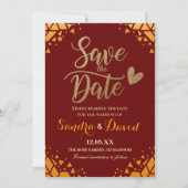Chic Bourgondië Gouden glitter Moderne Trendy Huwe Save The Date (Voorkant)