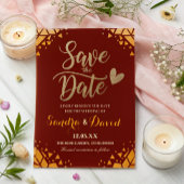 Chic Bourgondië Gouden glitter Moderne Trendy Huwe Save The Date