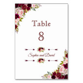 Chic Bourgondië Marsala Bloemen Trouwtafel NUMMER Kaart (Achterkant)