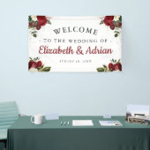 Chic Bourgondië & Witte Bloemen Welkom Huwelijk Spandoek (Beurs)