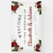 Chic Bourgondië & Witte Bloemen Welkom Huwelijk Spandoek (Verticaal)