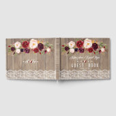 Chic Bourgondische Blush Bloemen Lace Hout Wedding Gastenboek (Volledig)