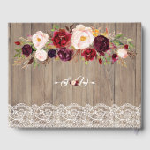 Chic Bourgondische Blush Bloemen Lace Hout Wedding Gastenboek (Achterkant)