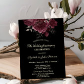 Chic Bourgondische Rozen Zwart bruiloft Jubileum Kaart