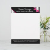 Chic Boutique Black en White Stripes Pink Ribbon Persoonlijk Briefhoofd (Staand voorkant)