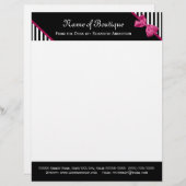 Chic Boutique Black en White Stripes Pink Ribbon Persoonlijk Briefhoofd (Voorkant / Achterkant)