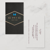 Chic Boutique Faux Black Linen Blue Butterfly Visitekaartje (Voorkant / Achterkant)